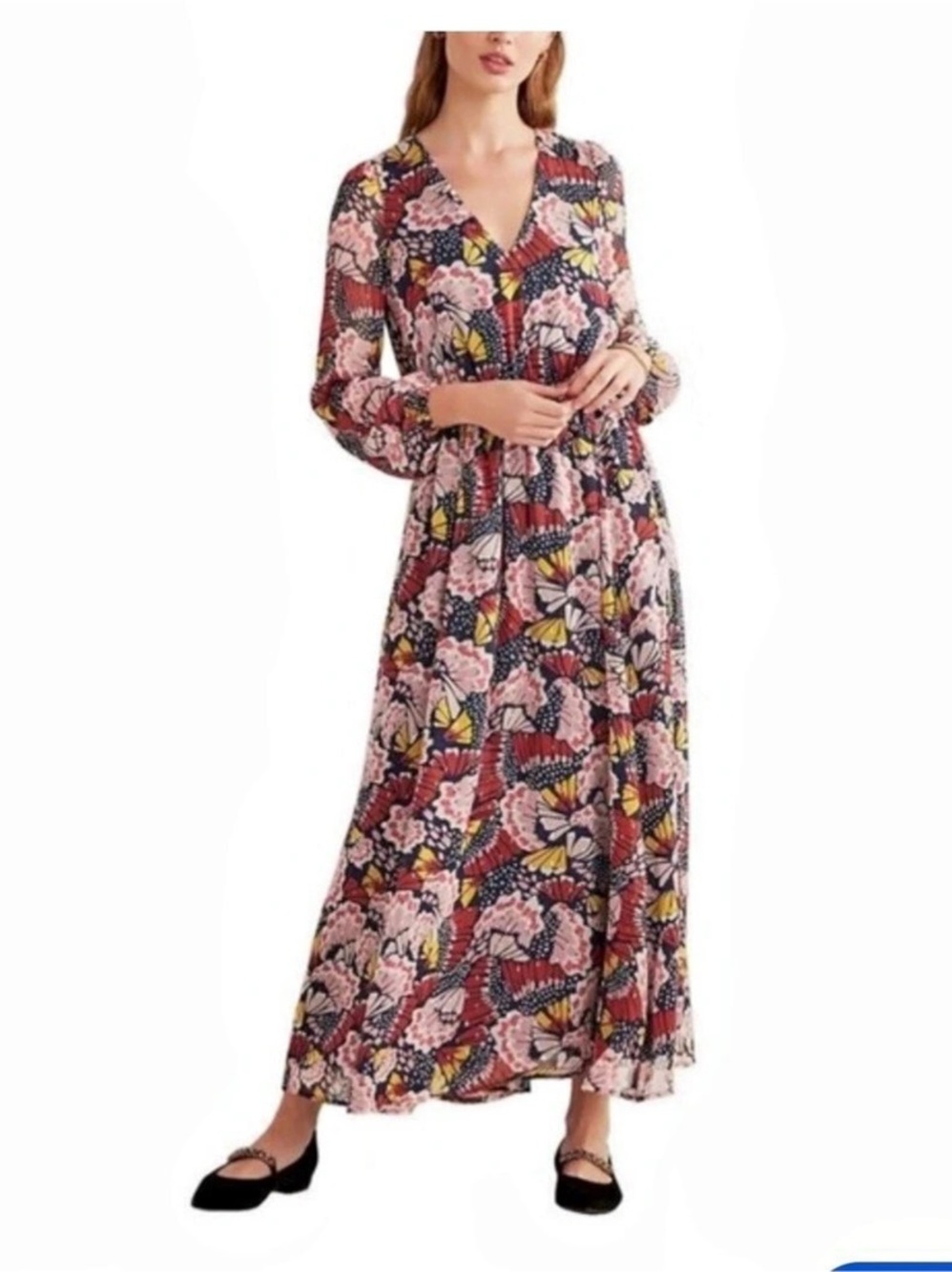 Boden Metallic Floral V-Neck Maxi Dress Size 10R